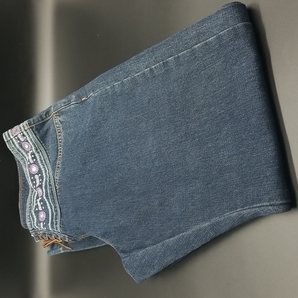 Calvin Klein Jeans Size 10 Embroidered Waist Leather LaceUp Front Wide Leg Jeans - Picture 12 of 13